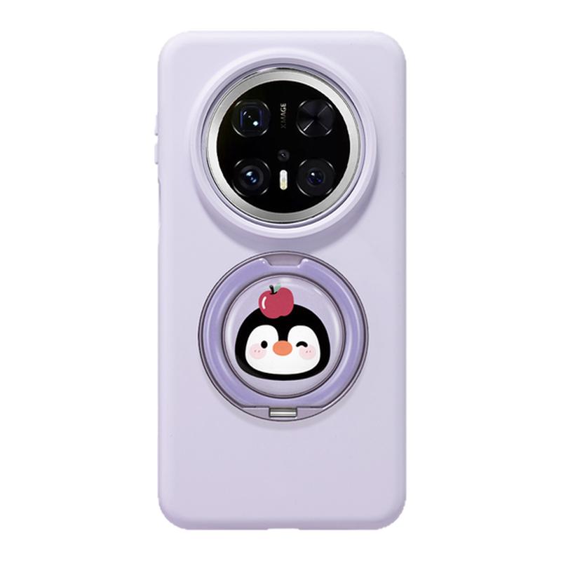 ZHIZHE×可爱粉色企鹅适用华为Mate80Pro手机壳带支架mt70por+液态硅胶Eo1支点套网红高级感全包新款女卡通