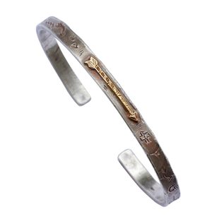 纯 手工錾刻银饰部落图腾箭头点同点金纳瓦霍950银复古细手镯银环