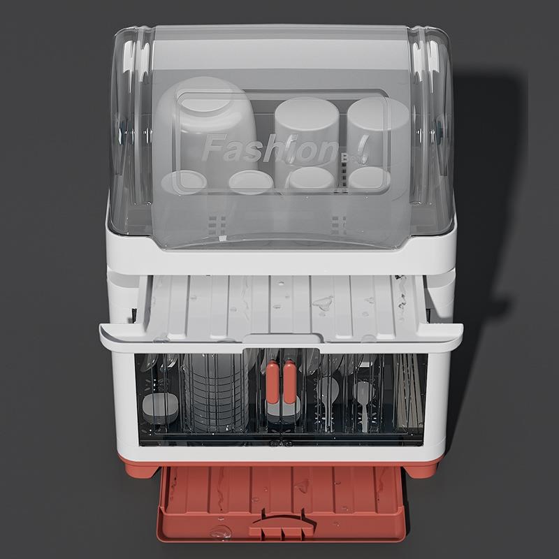 加厚组合式多层沥水碗架碗柜双层厨房碗筷收纳盒带盖双开门密封