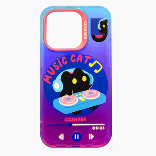 寄居蟹原创DJ猫iphone17手机壳带磁吸支架适用苹果16手机套15promax新款14高级感13渐变保护套不撞壳女手腕绳
