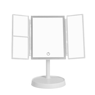 网红智能led化妆镜带灯台式桌面折叠高级感贝壳美妆补光镜子便携