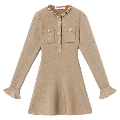 self-portrait钻饰针织连衣裙