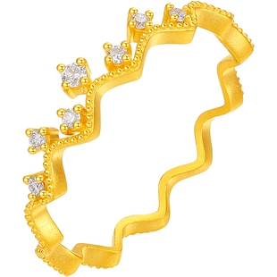 周六福黄金镶嵌钻石戒指5G足金手饰女款官方正品旗舰店新年礼物