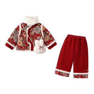 女童汉服套装年衣东北大花袄2025新款宝宝过新年周岁礼服拜年衣服