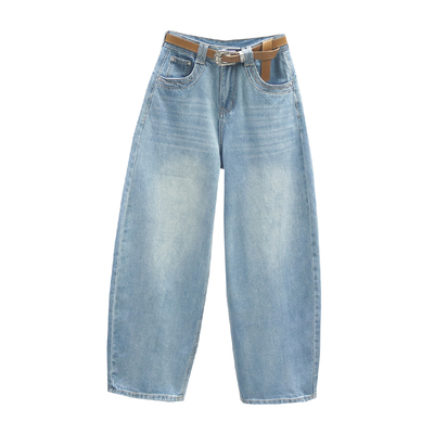 2026春季复古高腰老爹弯刀牛仔裤