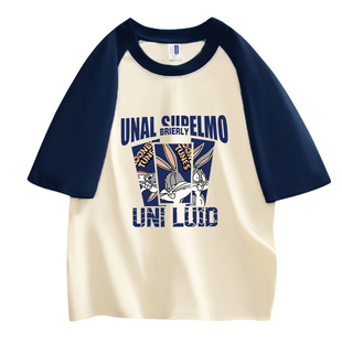 NASA联名2026年夏季重磅纯棉插肩短袖T恤男女款简约印花五分袖衫