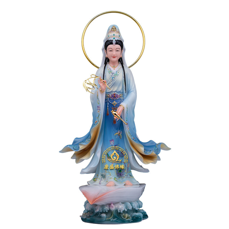 汉白玉一叶观音佛像客厅装饰摆件