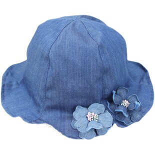 女宝宝帽子春秋季薄款瓜皮纯棉牛仔洋气潮休闲小孩儿女童渔夫帽子