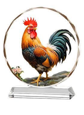 大红公鸡水晶摆件入户玄关开业