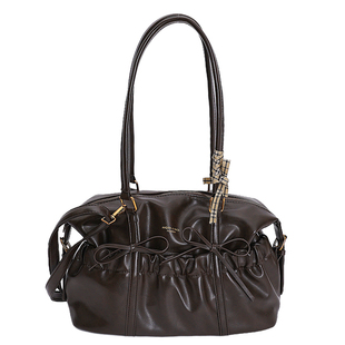 复古褶皱蝴蝶结腋下包包女2025新款秋冬大容量通勤单肩斜挎托特包