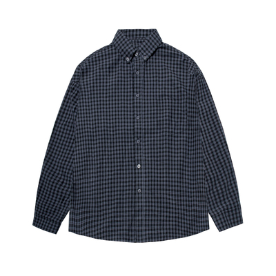 春季男松弛慵懒感蓝色格子衬衣