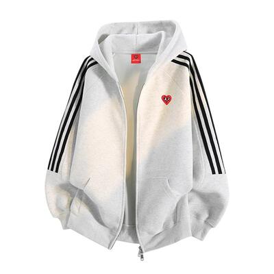 查尔斯桃心拼色条纹开衫卫衣男