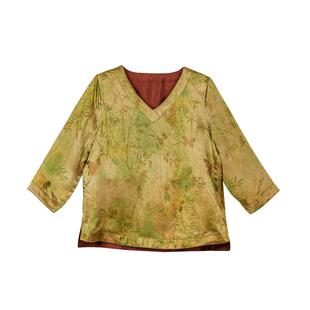 布符2025年夏季国风刺绣鸡心领T恤双面穿复古百搭显瘦女装上衣