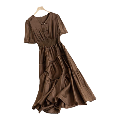 夏盘扣新中式国风收腰天丝连衣裙