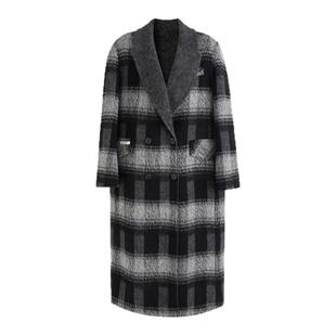 SeRinaBlue2026秋季新款格子双面呢气质羊毛大衣女中长款毛呢外套
