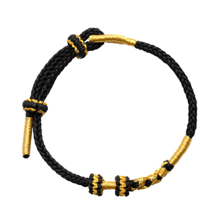 手工编织金色桃花结手绳半成品DIY可穿转运珠黑绳手链送女友礼物