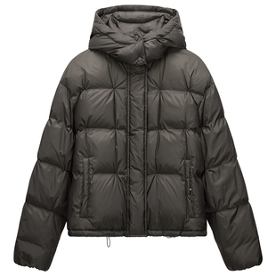 【季末折扣】欧时力 连帽羽绒服外套女捏褶绗缝保暖2025秋冬