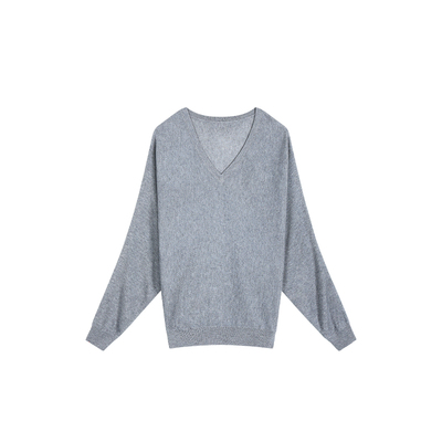 pusumede 智性美人 高级感V领长袖针织衫女宽松慵懒蝙蝠袖上衣