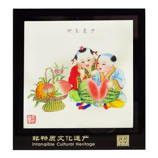 天津杨柳青年画玻璃摆件 抱鱼娃娃 地方特色商务会议便携文化礼品