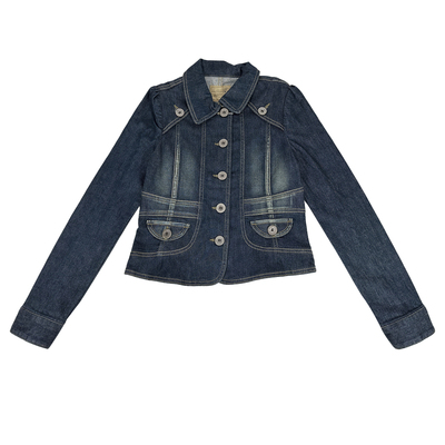 蒸汽朋克工装美式复古做旧紧身辣妹修身洗水牛仔夹克外套女