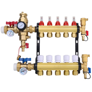 天一金牛地暖分水器暖气地热家装智能温控铜加厚 一体家装接WiFi