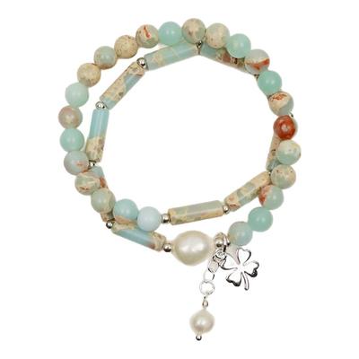 JUZITU桔子兔天然珍珠四叶草手链