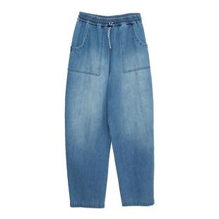 MOVEUP幻走宽松牛仔裤2025春季新款.FUN系列松紧腰纯棉直筒裤子女
