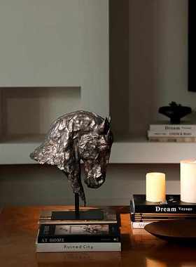 形上中古马头仿铜雕塑法式黑马墨色之魅客厅开运乔迁送礼装饰摆件