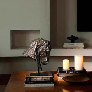 形上中古马头仿铜雕塑法式黑马墨色之魅客厅开运乔迁送礼装饰摆件