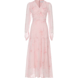 从那以后法式粉色连衣裙高级感碎花裙v领茶歇长裙公主裙子女早秋