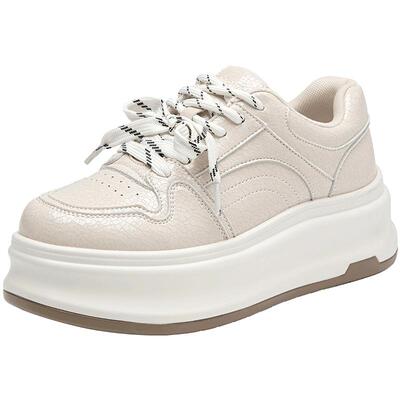 大东小白鞋女鞋2026新款春厚底学院板鞋双拼鞋带休闲运动鞋