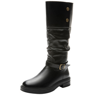 大东时装靴女鞋2025冬季新款时尚休闲简约粗跟按扣中跟方头D0190