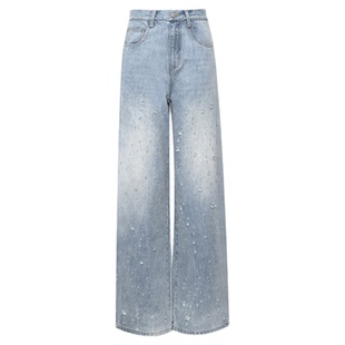 ANN ANDELMAN 程潇同款宽松高腰直筒牛仔裤女微破坏长裤 301286