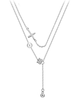 双层叠戴十字架小蛮腰女项链纯银