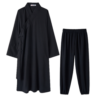 秋冬季加厚三清领道袍男女款武当道服道士服装中国风居士服长大褂