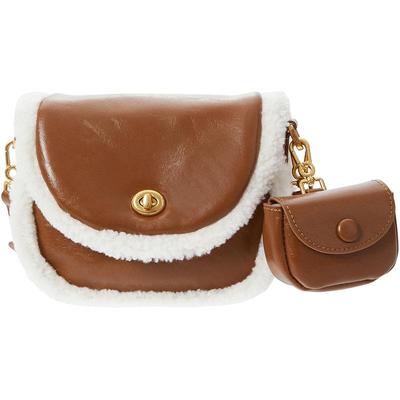 兰诺时尚羊羔毛拼接女士包2025新款秋冬季ins马鞍包单肩包斜挎包