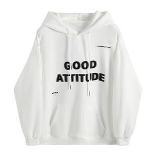 郡主 100%纯棉春秋薄款新款白色卫衣女秋冬小个子宽松慵懒风上衣