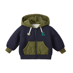 [抗菌远红外]男童外套宝宝秋冬加绒连帽小童帅气衣服儿童长袖上衣