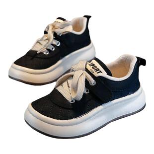 蜡比小星儿童黑色帆布鞋低帮男童板鞋宽脚女童鞋子春秋款学生布鞋