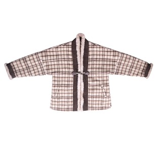 拟梦布偶格格原创日常汉服汉元素加绒飞机袖短袄学院风格子派克服