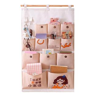 墙面门后收纳挂袋宿舍床上加厚布艺手机置物袋墙挂式大容量书本袋