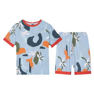 网红风新款夏季纯棉绸睡衣女士绵绸短袖宽松夏天家居服人造棉套装