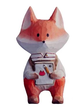 原创手工木雕摆件狐狸柴犬祝福