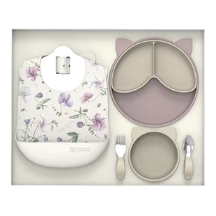 品牌Qlittle治愈系高颜值宝宝餐具礼盒礼品餐盘套装送礼5件套
