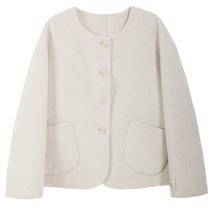 达佳诗米白色双面呢大衣女小个子毛呢短款冬季外套女款高级感上衣