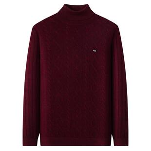 [100%绵羊毛/绞花加厚]梦特娇冬季新款男士纯羊毛衫高领保暖毛衣J