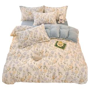 洁丽雅牛奶绒四件套冬季珊瑚绒被套床单加绒毛绒法兰绒床上三件套