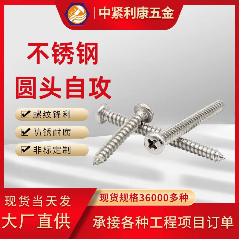 不锈钢自攻螺丝十字圆头自攻螺丝钉PA尖尾盘头自攻钉木螺钉批发