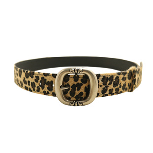 美式y2k辣妹风豹纹腰带女小众街头设计感窄款皮带海马毛皮带装饰