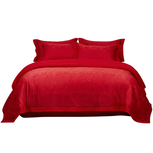 红豆高端结婚四件套纯棉全棉床单被套大红色婚庆陪嫁喜被婚房床品